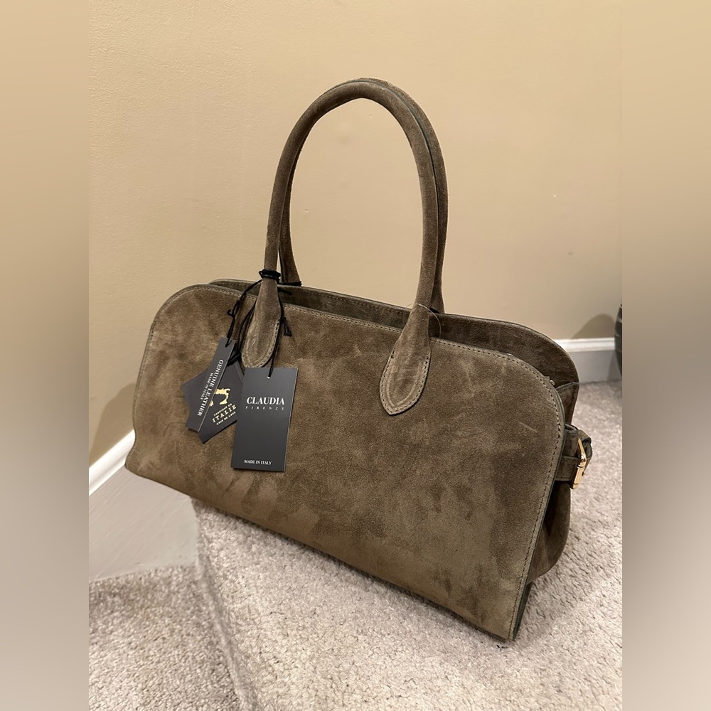 Claudia Firenze Olive Green East West Suede Bag